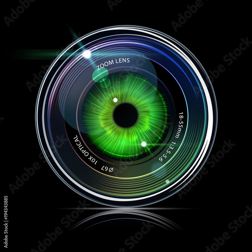 Eye inside a camera photo lens