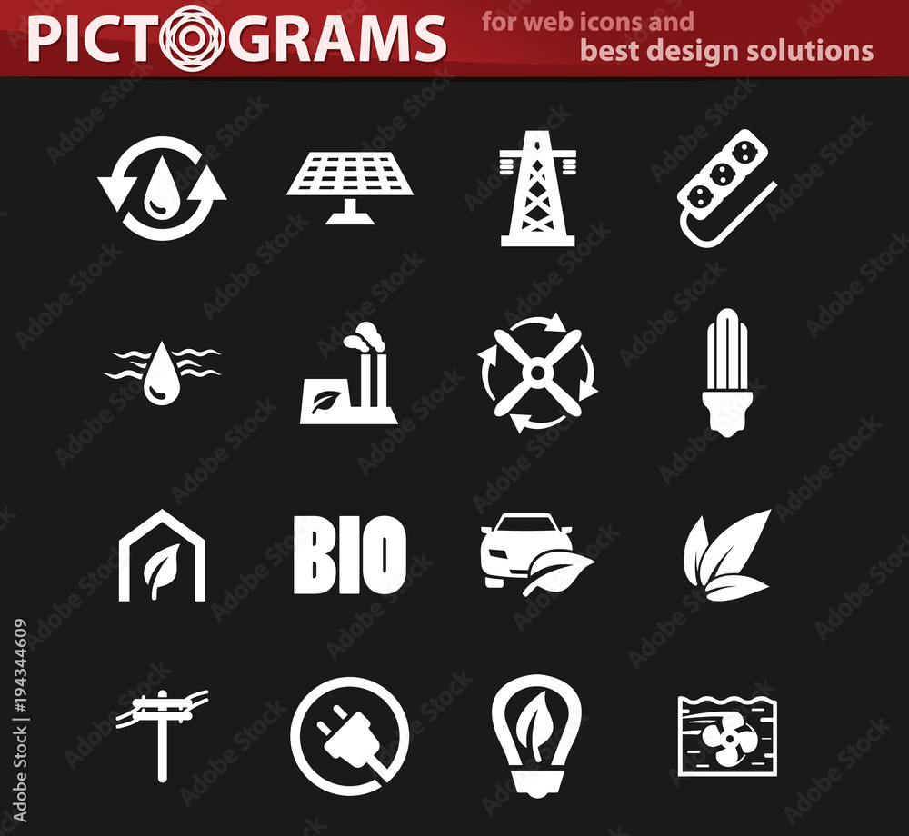Alternative energy white icons set Alternative energy white icons set