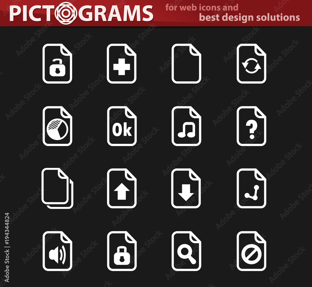 Documents white icons set Documents white icons set