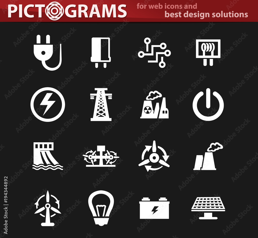 Electricity white icon set Electricity white icon set