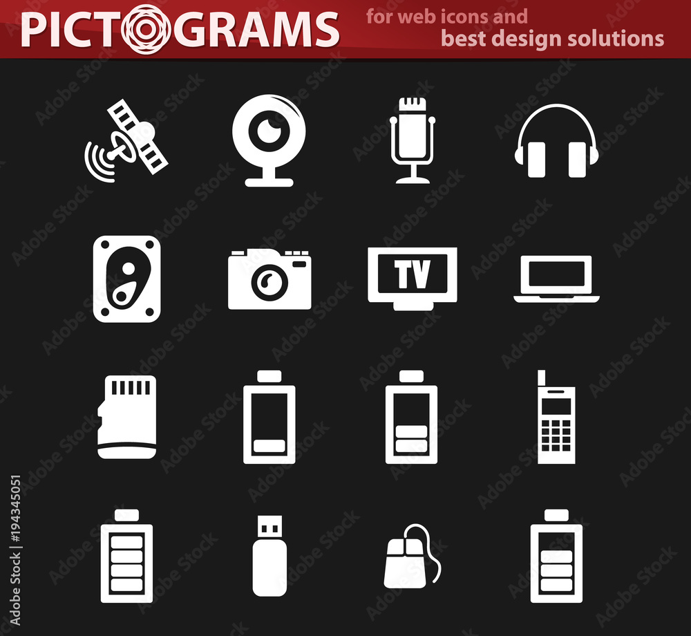 Hi tech white icons set Hi tech white icons set