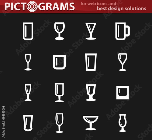 Glasses and cups white icons set