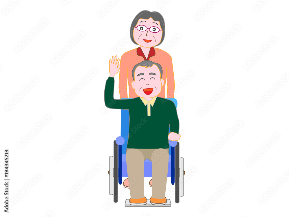 車椅子の高齢者と介護する人