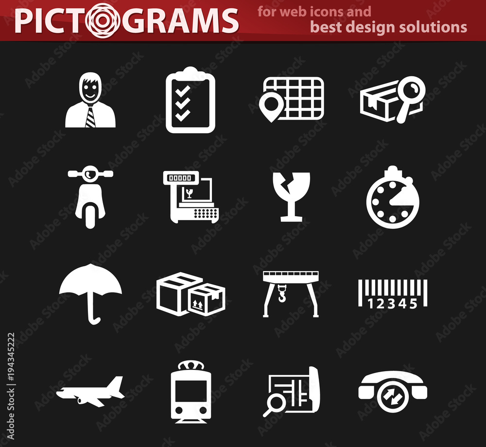 Logistic white icons set Logistic white icons set