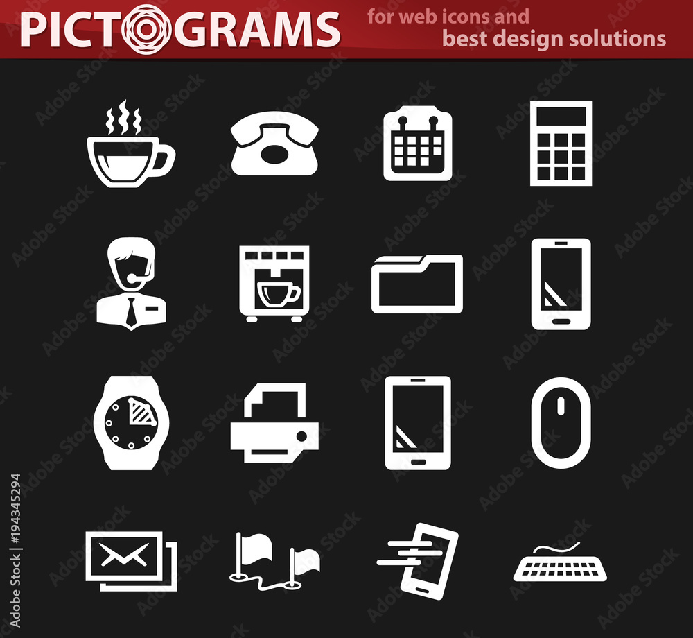 Office white icons set Office white icons set
