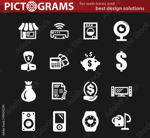 Pawn shop white icons set