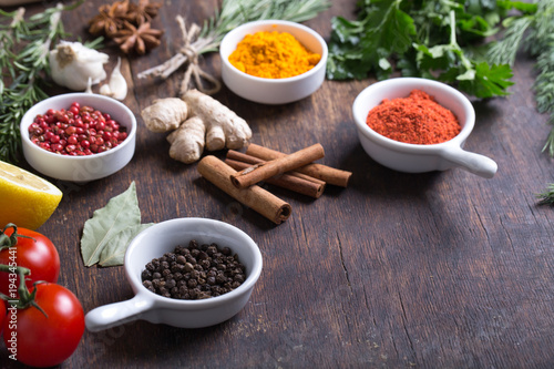 Colorful herbs and spices selection
