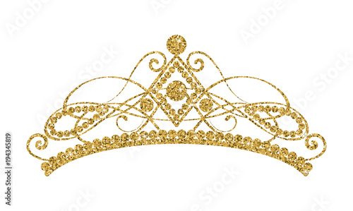 Glittering Diadem. Golden tiara isolated on white background. photo