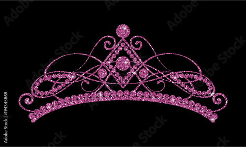 Glittering Diadem. Pink purple tiara isolated on black background.