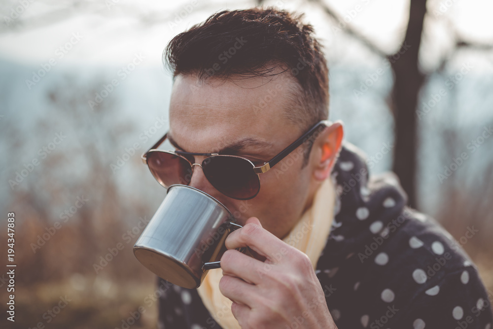 Men drinking coffee outdoor Men drinking coffee outdoor