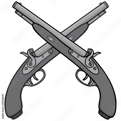 Old Antique Guns Illustration - A vector cartoon illustration of a couple of Old Antique Guns.