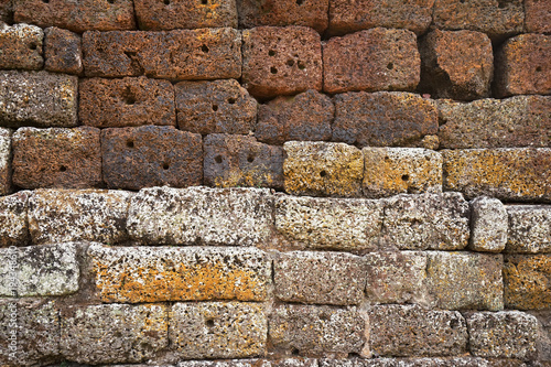 Laterite stone wall / Ancient Architecture ornament / Texture Background