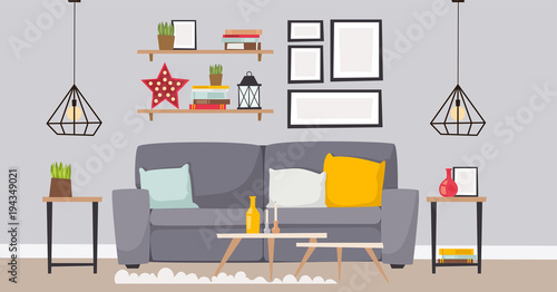 Furniture vector room interior design apartment home decor concept flat contemporary furniture architecture indoor elements illustration