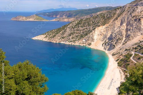 View of beautiful Myrtos beach on Kefalonia island. One of the best beaches in Greece.