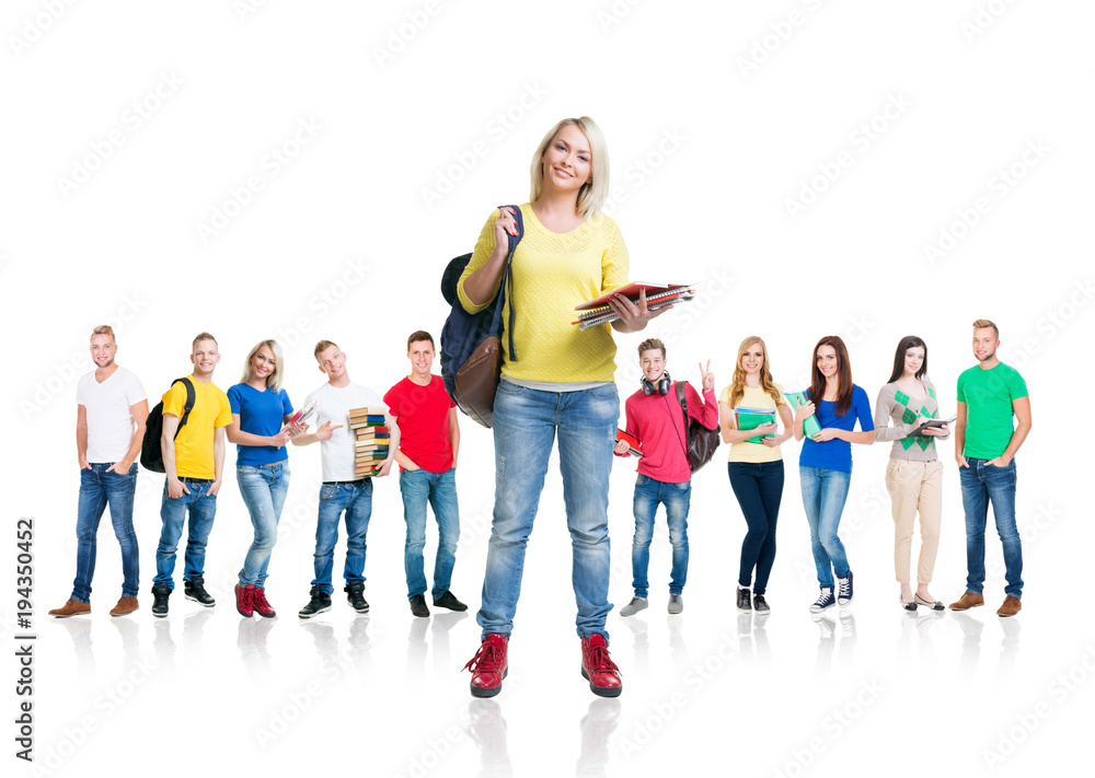 Fototapeta premium Group of young teenage people isolated on white