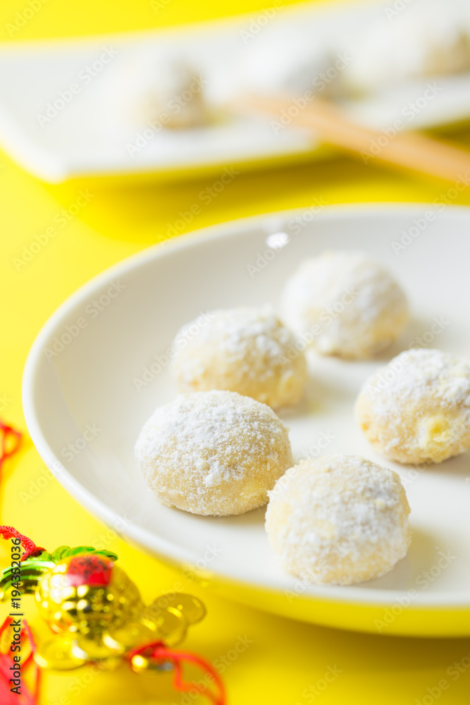 Homemade snow ball cookies ready to serve Homemade snow ball cookies ready to serve