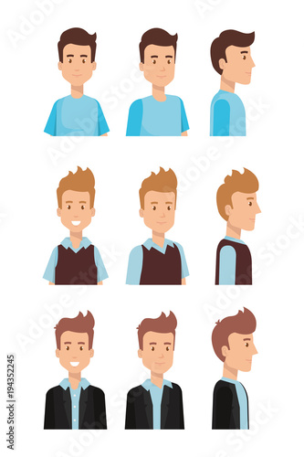 group of youngs men poses styles vector illustration design