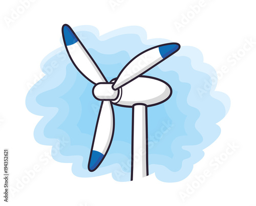 Wind turbine in sky icon.