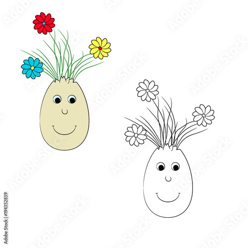 Easter rasskraska. Eggshell with a bouquet. Easter vase. Vector graphics. Hand drawing.