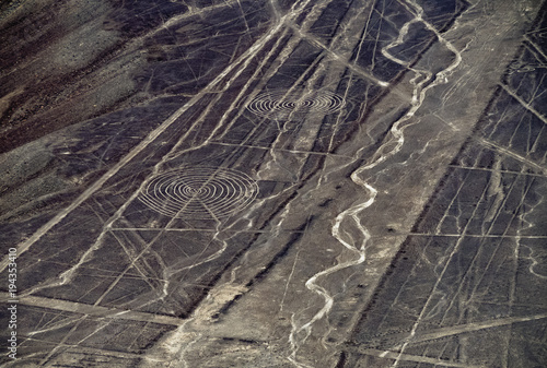 Spirals Geoglyphs, aerial view, Nazca, Ica Region, Peru
