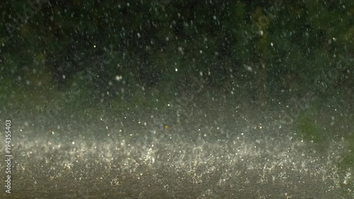 Raining on a road, slow motion