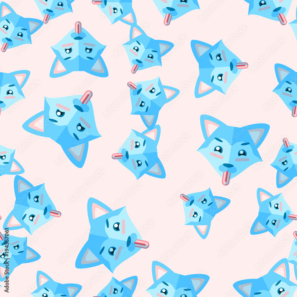 Fototapeta premium Dog husky vector pattern seamless background illustration. Cute puppy cartoon texture, textile fabric print, wrapping paper, book cover, baby clothes, pajamas and bedding pattern for kids, children.