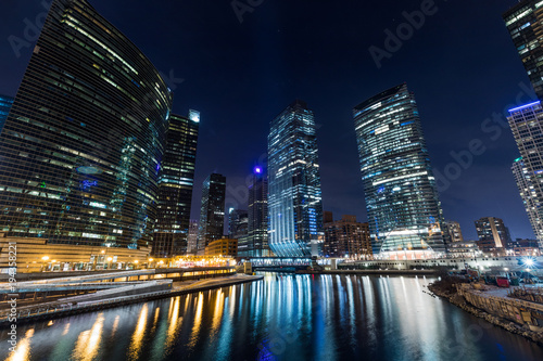 Chicago downtown illuminated view by the river