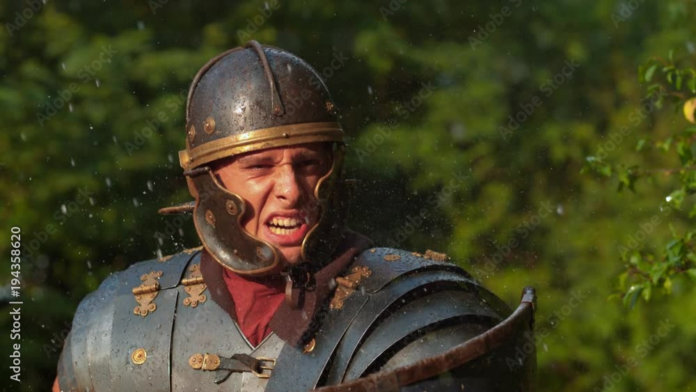Roman soldier during battle, slow motion Roman soldier during battle, slow motion