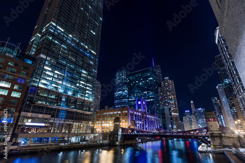 Chicago downtown by the river at night © pyzata