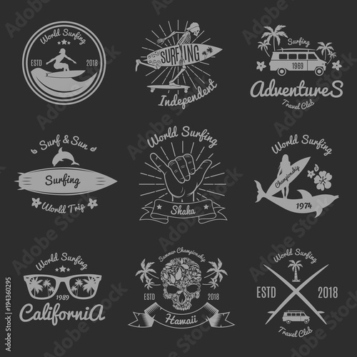 Set Of Vintage Emblem for Surfer Club