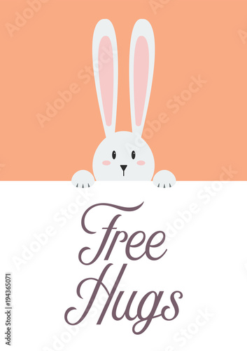 White rabbit with free hugs sign
