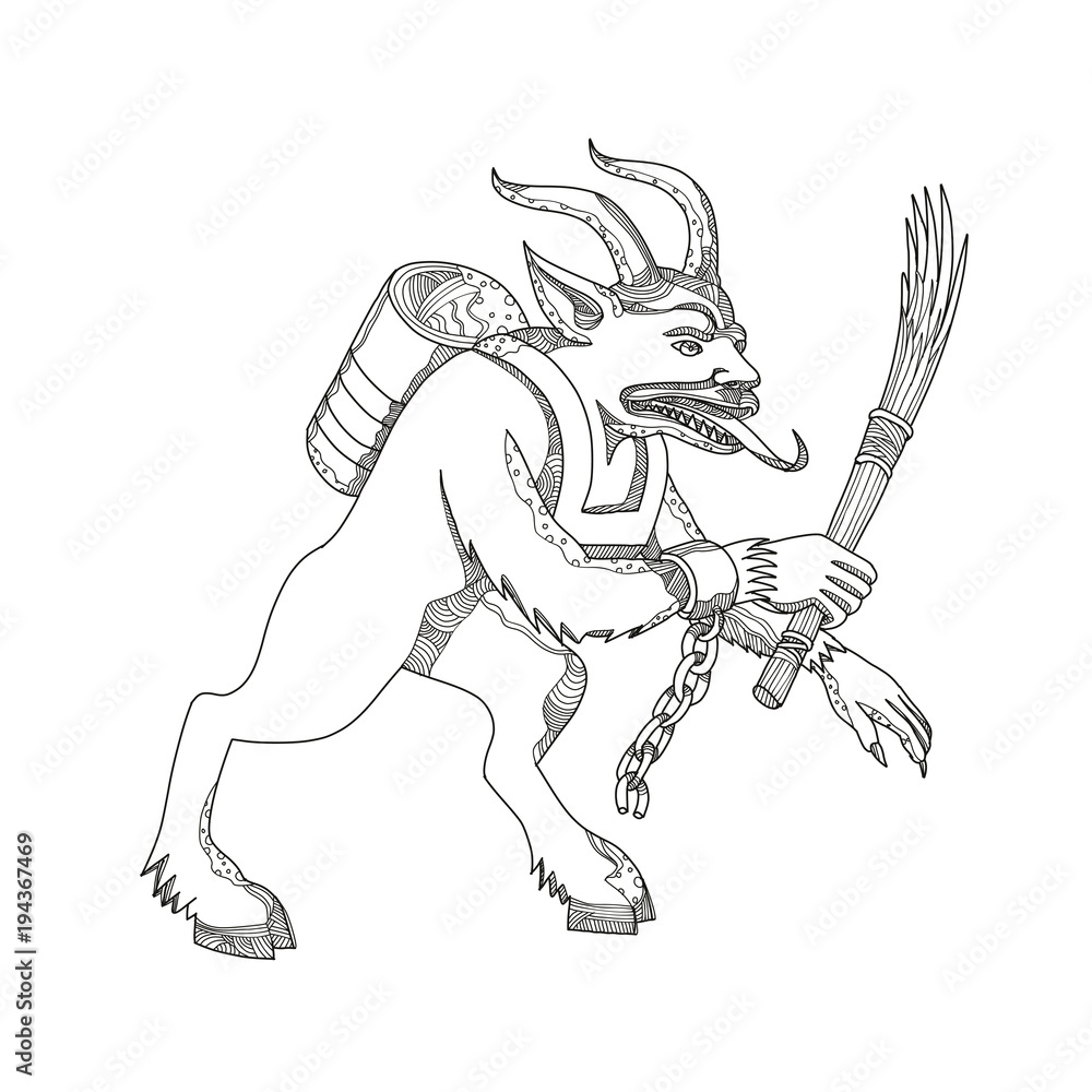 Fototapeta premium Krampus With Stick Doodle Art