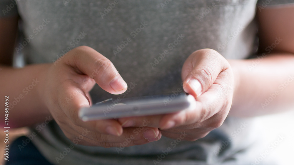 Woman hands touching and using mobile smartphone , lifestyle concept Woman hands touching and using mobile smartphone , lifestyle concept
