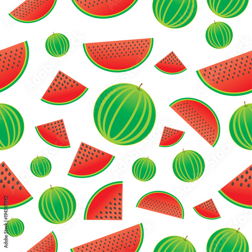 Fototapeta Naklejka Na Ścianę i Meble -  Watermelon seamless pattern on white background, Vector illustration
