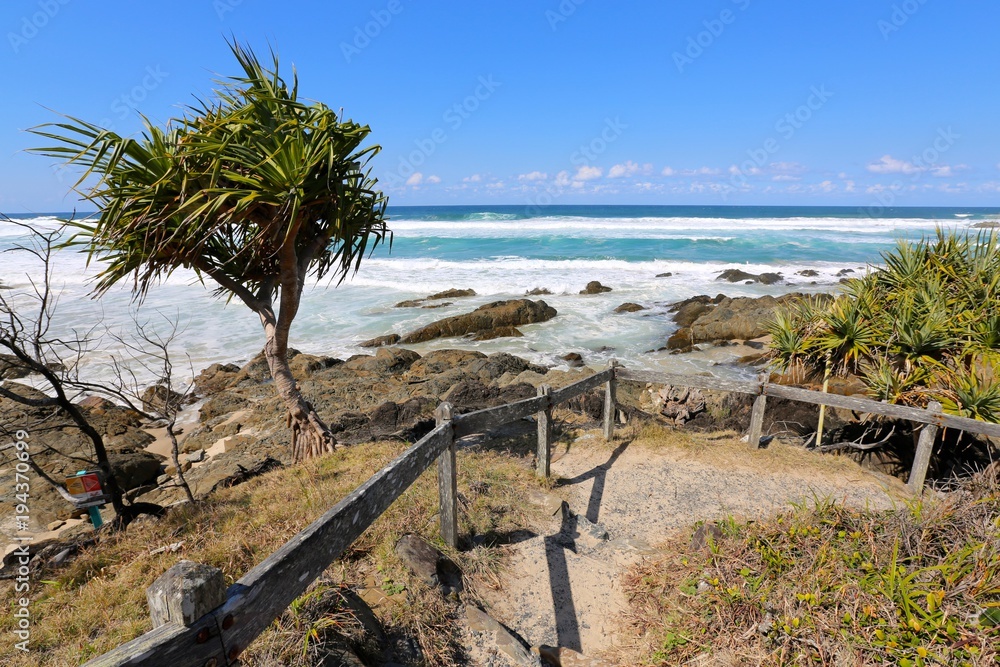 A sunny day at Kings Beach NSW on the north coast of NSW at Broken Head. It is popular as an unofficial nudist beach due to its remote location. 