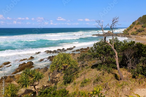 A sunny day at Kings Beach NSW on the north coast of NSW at Broken Head. It is popular as an unofficial nudist beach due to its remote location.  photo