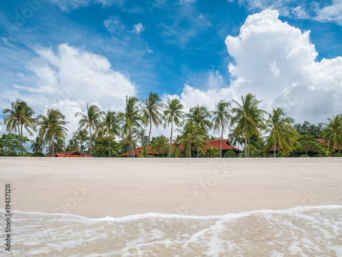 Beautiful White Sand Beach with Resort and Coconut Tree, Langkawi, Malaysia photo