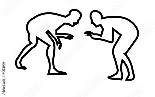 wrestling silhouette clip art outline on white background