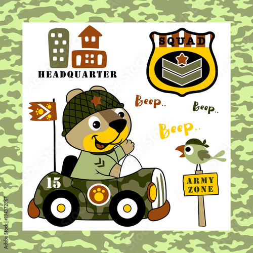 animals soldier cartoon on military car