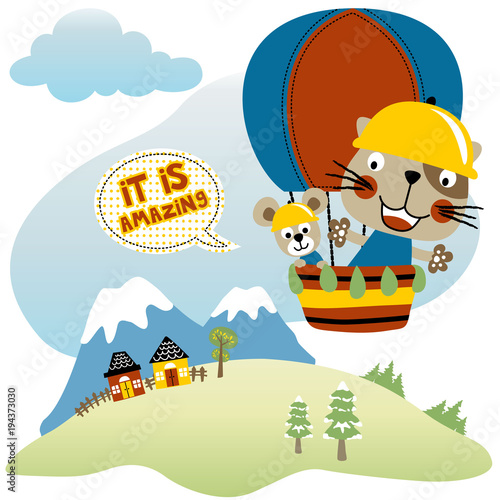 Holiday time on hot air ballon cartoon