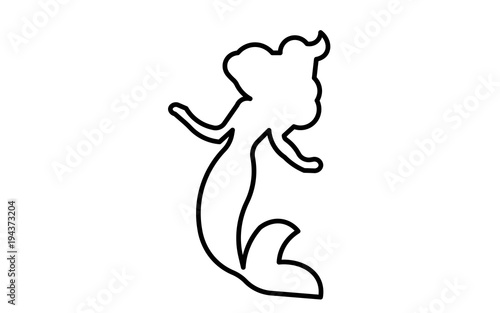 little mermaid silhouette outline on white background