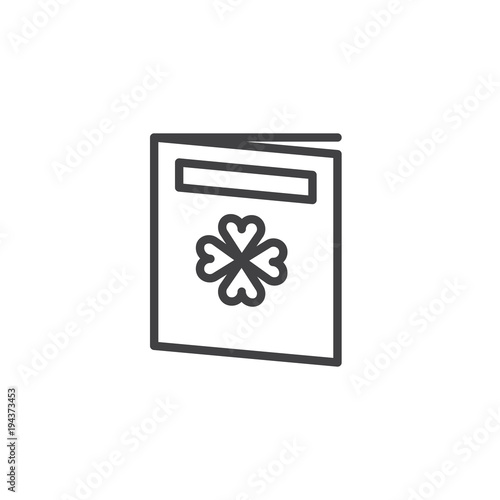 Greeting card with clover outline icon. linear style sign for mobile concept and web design. St. Patrick's Day gift simple line vector icon. Symbol, logo illustration.