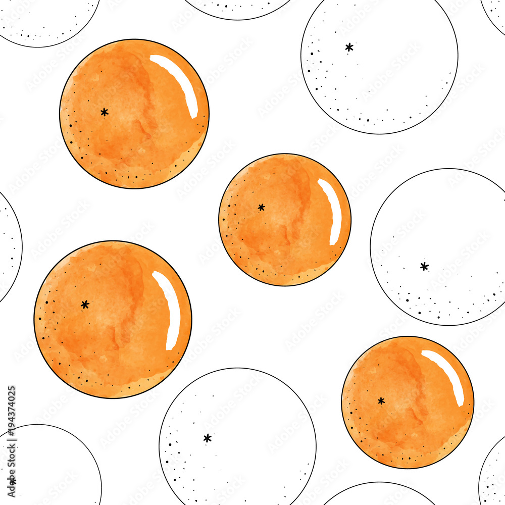 Fototapeta premium Vector seamless pattern with oranges. Watercolor and outline