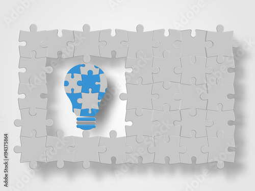 Jigsaw in lightbulb shape surrounding with jigsaws represent innovation and technology concept. Technology background. Vector illustration.