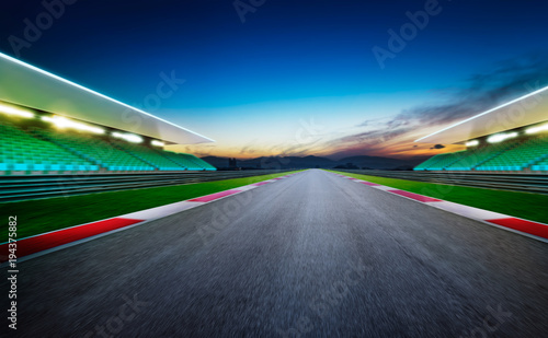 View of the infinity empty asphalt international race track .Night scene .