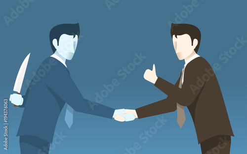 Bad Businessman Betray to the Other, Concept iDea of Bad Business People. Simple Flat Vector.