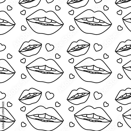sensuality lips and hearts pattern background vector illustration design