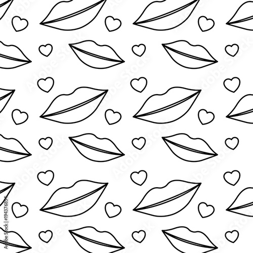 sensuality lips and hearts pattern background vector illustration design