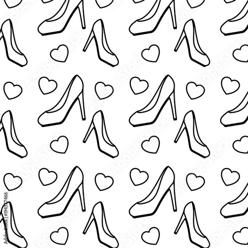 Obraz na plátne high heel shoe with hearts pattern background vector illustration design