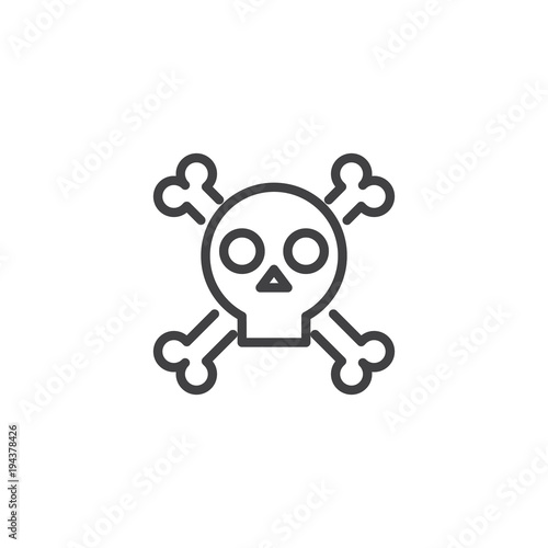 Skull with crossed bones outline icon. linear style sign for mobile concept and web design. Crossbones death skull simple line vector icon. Symbol, logo illustration. 